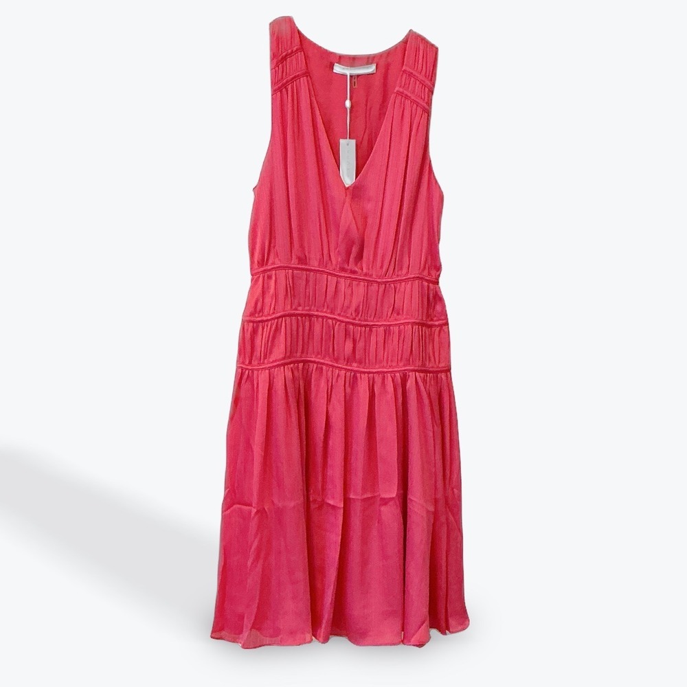 Trina Turk Islander Dress Watermelon Pink Smocked V-Neck Mini Dress Size 2 - Picture 10 of 15